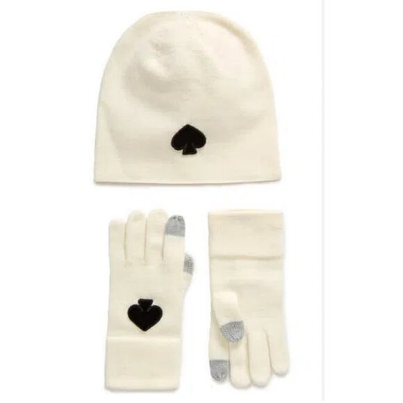 KATE SPADE spade women's beanie winter hat + glove set -WHITE -2 PC - Picture 3 of 9
